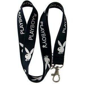 Playboy Bunny Logo Black Lanyard with Metal Clip Keychain